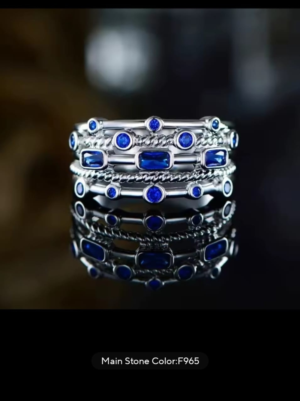 Sterling Silver Blue Gemstone Stackable Ring Set Size 8